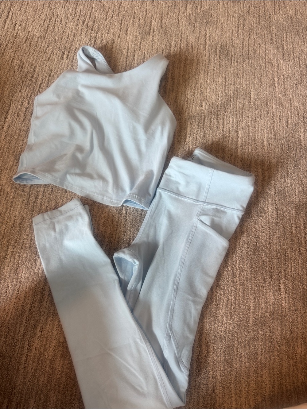 Light Blue Girls Athleta High-Waist Leggings & Cropped Tank Set